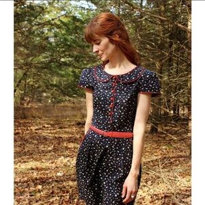 Trollied Dolly Vintage Style Cherry Print collared mini dress size small pin up